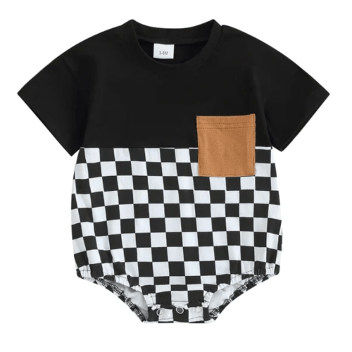 OLIVER Checkered Short-Sleeve Onesie - Hazel & Bo