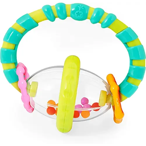Bright Starts Grab & Spin Baby Rattle & BPA-Free Teether Toy, Ages 3 Months+