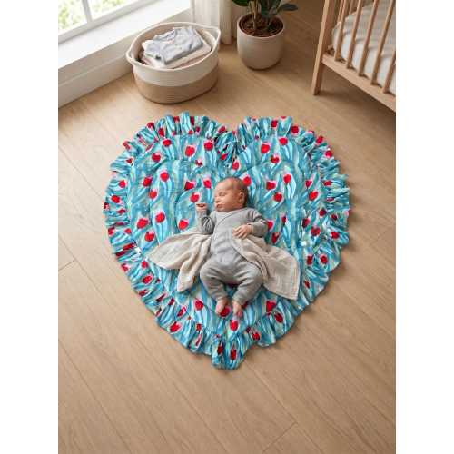 Baby Gift, Floral Floor Mat, Heart Shaped Baby Play Mat, Tulip, Heart, Padded Cotton