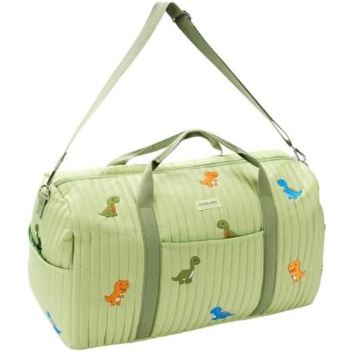 GoBabyMart Travel Duffle Bag for Women - Large Weekender Tote with Wet Pocket (Large - Green Dinosaurs)