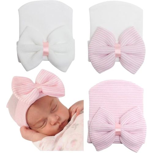 Cotton Newborn Baby Girl Hats with Bow 0-3 Months