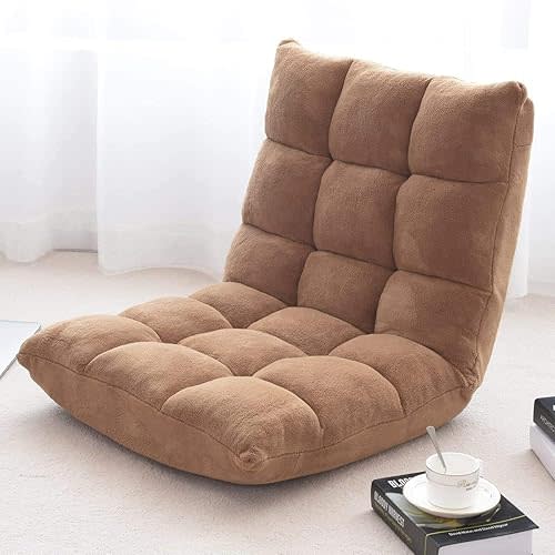 FANTASK 14-Position Floor Sofa, Folding Memory Foam Chair w/Comfy Cushions & Study Steel Frame, Angle Adjustable Couch Sofa , Floor Lounge Sofa for Reading Game Meditating (Beige)