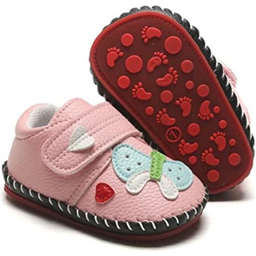 HsdsBebe Baby Boys Girls Pu Leather Hard Bottom Walking Sneakers Toddler Rubber Sole First Walkers Infant Cartoon Slippers Crib Shoes