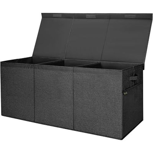 BALEINE Extra Large Fabric Storage Bins with Lid, Collapsible Storage Boxes Bins Baskets with Divider for Home Organizing (37.5"x13"x16", Black)