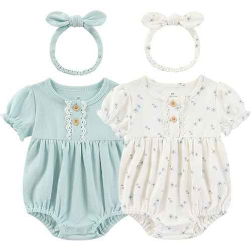 Baby Girl Clothes Cotton Bubble Romper Floral Bodysuits Infant Outfit Set
