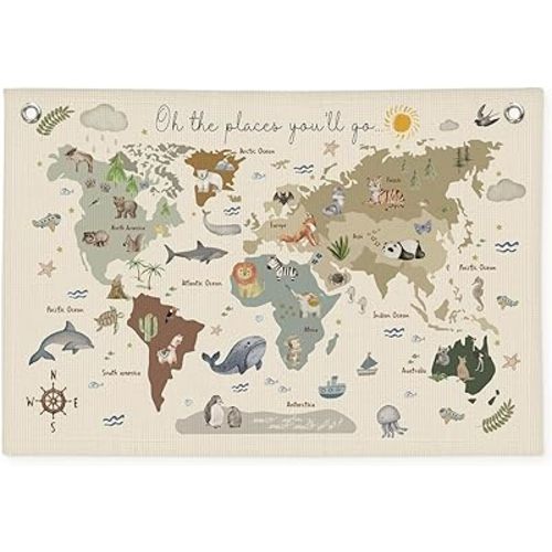 Wheatwin World Map for Kids, World Maps Banner for Playroom Wall 20x30, World Map Cute Wall Hanging Decor Banner Flag for Playroom Nursery Classroom Boys Girls Kids Room Prints