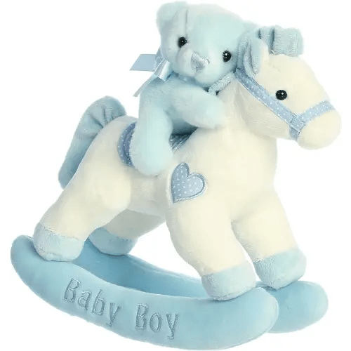 Aurora® Melodious Musicals! Baby Boy Rocking Horse™ Baby Stuffed Animal - Musical Entertainment - Engaging Play - Blue 11 Inches