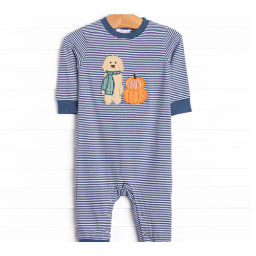 Autumn Fest Friend Applique Romper, Navy – Stitchy Fish, 6m