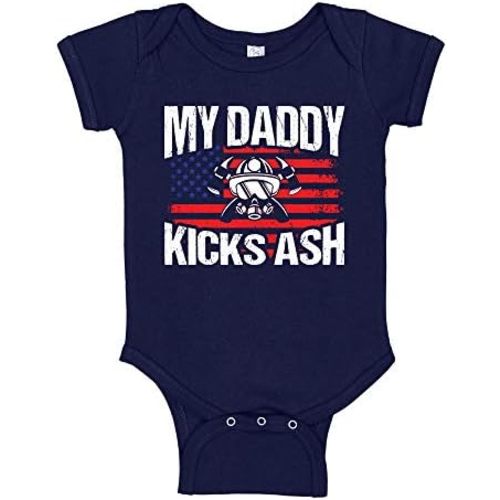 My Daddy Kicks Ash Firefighter Baby Bodysuit/Toddler T-Shirt Cute for Fireman Dad