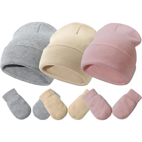 Baby Hats and Mittens Set Infant Toddler Beanie Caps Hospital Hat Set Newborn Gloves for Baby Boys Girls