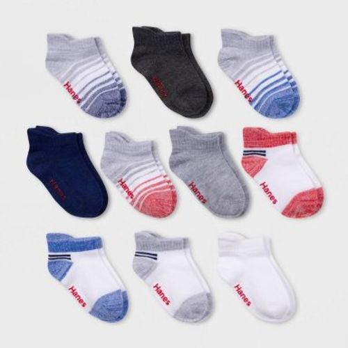 Hanes Baby Boys'&nbsp;10pk Heel Shield Socks - Colors May Vary 12-24M: Nonslip Grippers, Knit Fabric