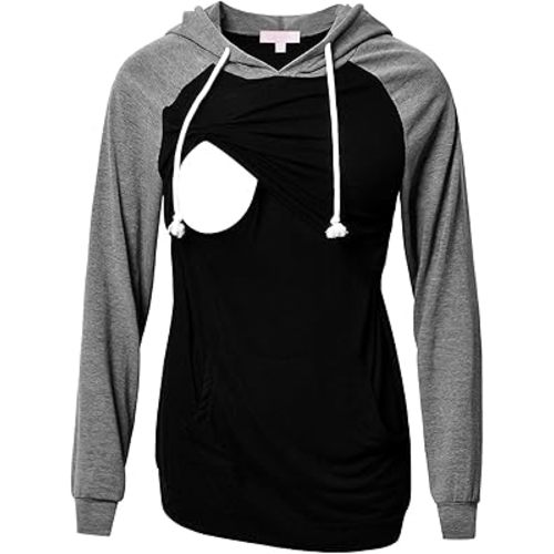 Bhome Nursing Shirt Long Sleeves Hoodie Breastfeeding Top Sweatshirt