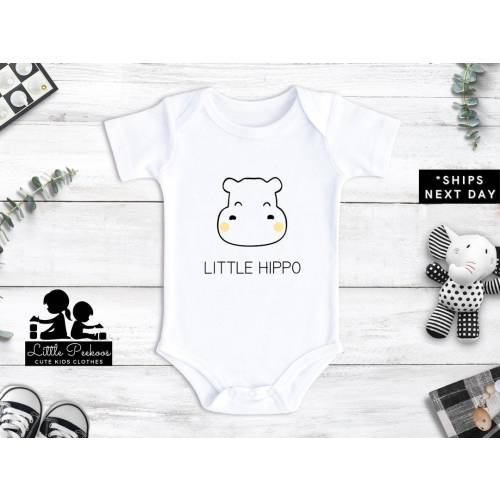 Little Hippo Onesie®, Hippo Lover Bodysuit, Cute Modern Monochrome Animal Lover Kids T-shirt, Toddler Little Hippopotamus Zoo Trip Raglan