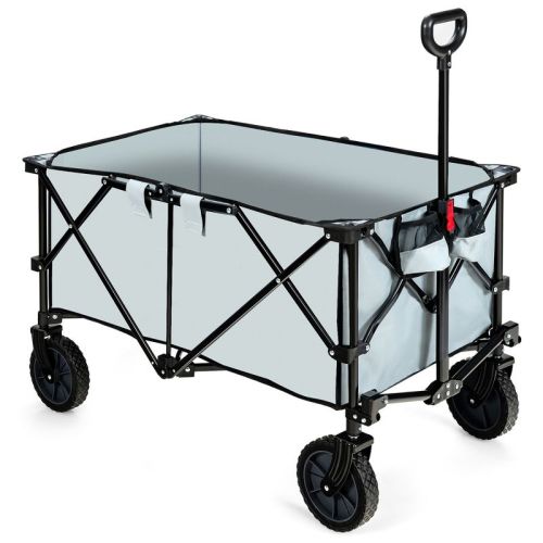 Costway Folding Collapsible Wagon Utility Camping Cart W/Wheels & Adjustable Handle Grey