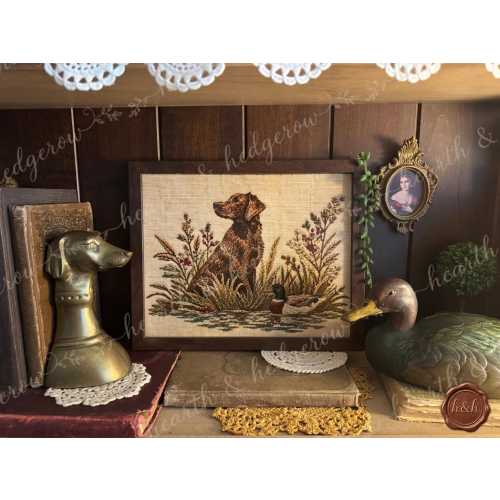 Hunting Dog and Mallard Faux Embroidery Sporting Artwork | Hearth & Hedgerow Original