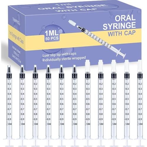 50 Pack 1ml Oral Syringe with Cap, No Needle Liquid Medicine Dropper