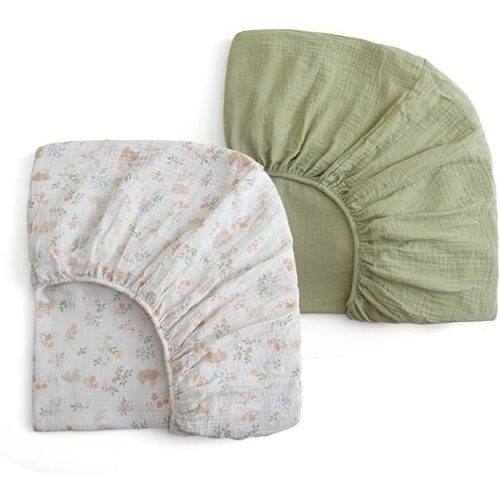 Muslin Crib Sheets - Fitted Crib Mattress Sheets for Boys and Girl - 28"x 52", 2 Pack (Rabbit, Green)