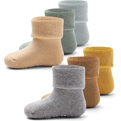Baby Non Slip Warm Socks Baby Girls Thick Winter Socks with Grips for Baby Boys Non Skid Socks 6 Pack
