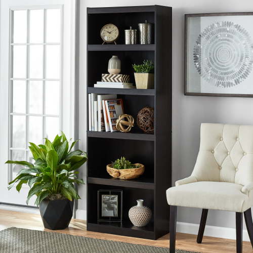 Mainstays Framed 5-Shelf Bookcase with Adjustable Shelves, Espresso