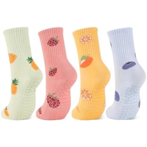 Breslatte Crew Pilates Socks with Grips for Women Non Slip Cotton Grip Socks for Yoga Hospital Barre Home Daily