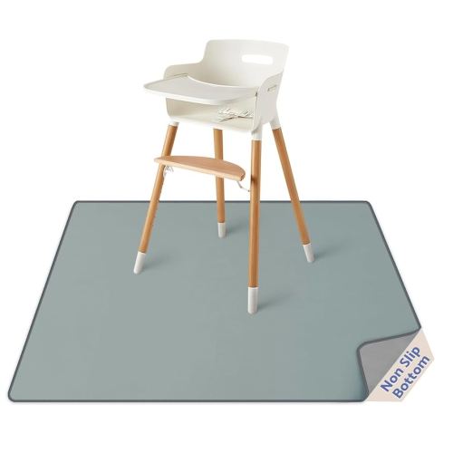 Blissful Diary Baby Splat Mat for Under High Chair, 50.4 x 50.4 Inch Wipeable Splash Mat, Waterproof and Washable, Anti-Slip Floor Protector, Silver Mist