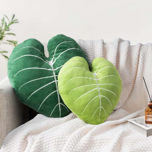 Sunlit Set of 2 3D Leaves Decorative Throw Pillows, 23.6"& 19" Alocasia Frydek Plush Pillow Set for Plant Lovers Garden Lovers, Living Room Bedroom Nursery Decor, Light Green & Dark Green