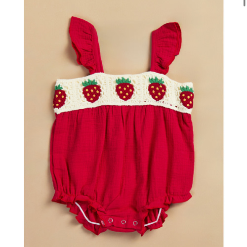 Sawyer Strawberry Crochet Bubble in Red & Ivory | Tullabee