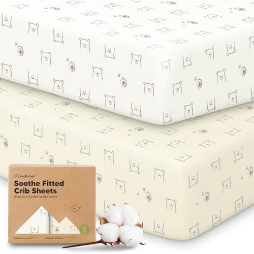 KeaBabies 2pk Organic Cotton Crib Sheets for Boys Girls 52x28, Bumble Bear