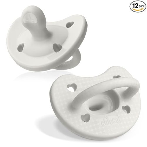 Chicco PhysioForma Luxe Orthodontic Pacifier, 0-6m | 100% Soft Silicone | Supports Breathing & Oral Development | Textured Shield & Handle | Includes Sterilizing Case | BPA Free | Pearl Grey, 2pk