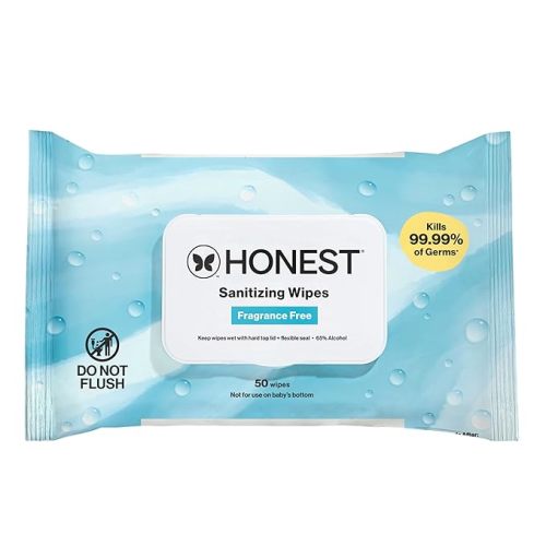 The Honest Company Fragrance-Free Sanitizing Alcohol Wipes, Antibacterial Safe for Hands, Kills 99% of Germs, Made With Aloe, 50 Count (1 Pack)