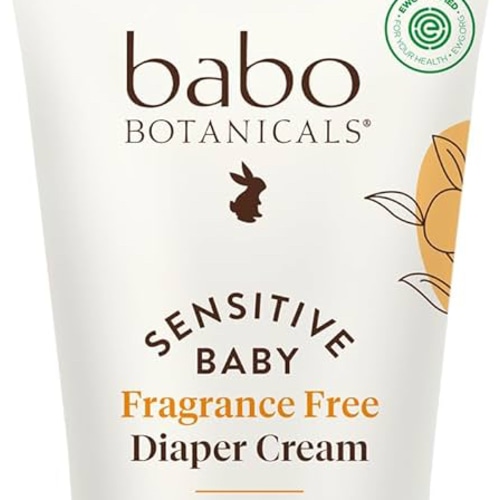 Babo Botanicals Sensitive Baby Fragrance-Free Diaper Cream - 25% Natural Zinc Oxide - Calendula, Shea & Cocoa Butter - EWG Verified - Vegan- From birth on