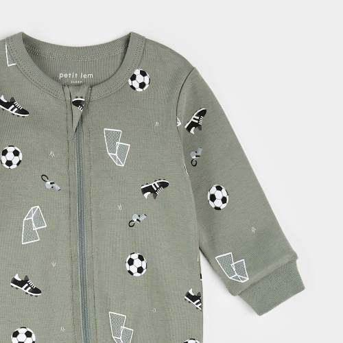 Soccer Print on Olive Sleeper
