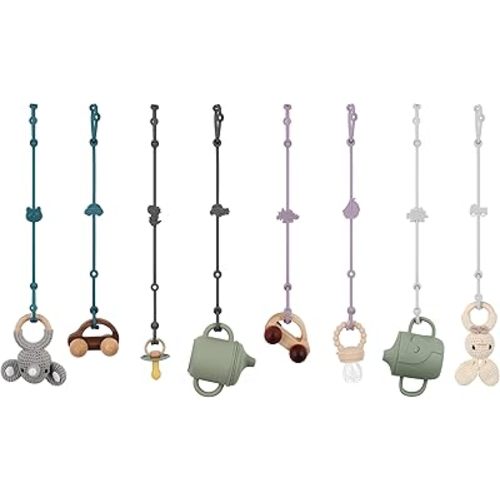 Toy Safety Straps, Silicone Pacifier Clips, 8 Pack Adjustable Straps for Strollers, High Chair, Shopping Cart (Set 2)