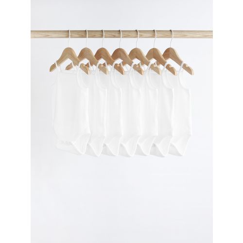 White 7 Pack Baby Strappy Bodysuits