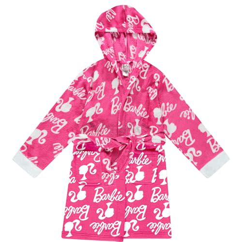 Barbie Girls Fleece Kids Hooded Robe - Super Soft Plush Kids Spa Bathrobe with Pockets, Girls Sizes 4-10 - Official Product