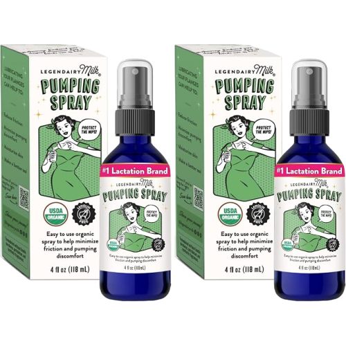 Legendairy Milk Pumping Spray 4 oz., Helps Sore Nipples & Clogged Ducts, Organic Lubricant for Breast Shields and Flanges, Vegan Breast Pump Spray, Natural & Lanolin-Free, Made in USA (Pack of 2)