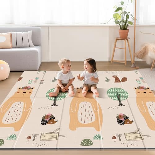 UANLAUO Foldable Foam Kids Play Mat for Babies - Reversible Baby Floor Mat for Infants/Toddlers, Non-Toxic Waterproof Thick Baby Crawling Mats, Indoor Outdoor Playmats for Babies(71x59x0.4 Inch)