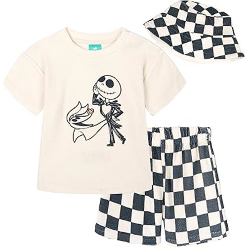 Disney Baby Loop Terry Cloth T-Shirt, Shorts & Bucket Sun Hat 3 Piece Outfit Set Newborn to Infant Sizes (0-24 Months)