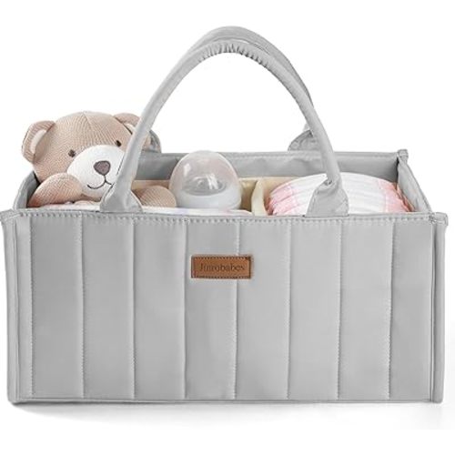 Baby Diaper Caddy Organizer,Baby Basket for Baby Shower, Nursery Storage Basket and Car organizer for Diapers, Baby Registry Search Gift, Newborn Essentials Must Haves for Boys Girls(Grey)