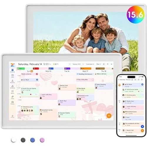 Westsee 15.6" Digital Calendar Frame – Interactive Touchscreen Eletronic Calendars, Smart Family Planner for Schedule, Photo Display, Meals, Chore Chart & Tasks, Wall & Desk Mountable (White)