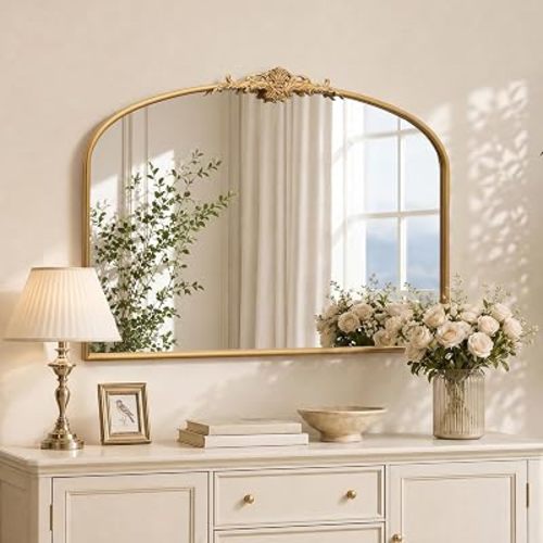 Besdomus Vintage Arched Gold Mirror: 102x74cm Large Arch Antique Decorative