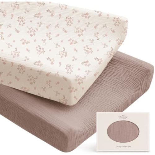 Konssy 100% Cotton Muslin Changing Pad Cover 2 Pack, 32"x16" Standard Fit