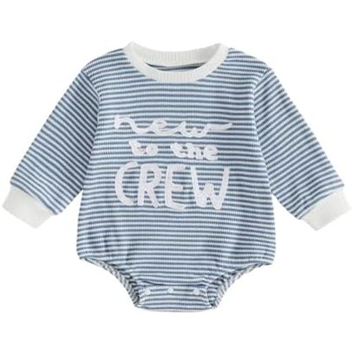 Newborn Baby Boy Fall Outfit Romper New To The Crew Long Sleeve Jumpsuit Bodysuit Cute Infant Waffle Clothes