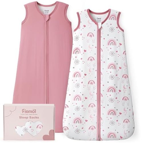 Rayon Made from Bamboo Baby Sleep Sack 0-6 Months, 1.0 Tog Baby Wearable Blanket, Soft Sleeping Bag for Newborn Infant Babies with 2-Way Zipper 2 Pack (Small) Pink Rainbow