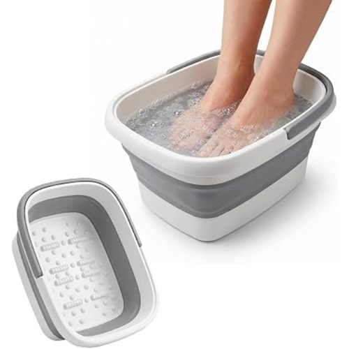 AllSett Health Collapsible Foot Bath – Advance Feet Soaking Tub with Portable Design and Handle – Foldable Pedicure Foot Spa Basin – Compact and Lightweight Soak Tub with Acupressure Points, White