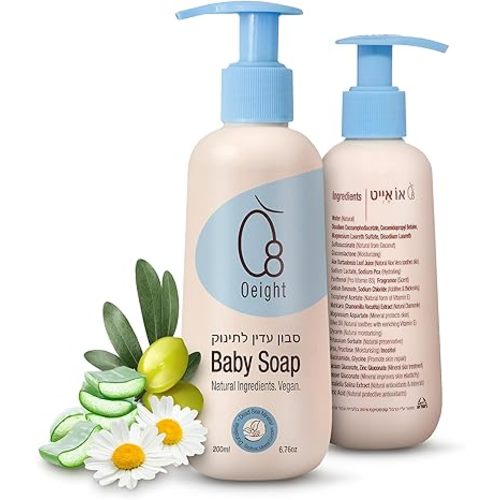 Oeight Baby Body Wash, 100% Natural Active Ingredients Sensitive Skin Baby Wash with Aloe Vera, Chamomile, Olive Oil & Provitamin B5, Dermatologically & Hypoallergenic Tested Mild Foaming Soap, 200ml