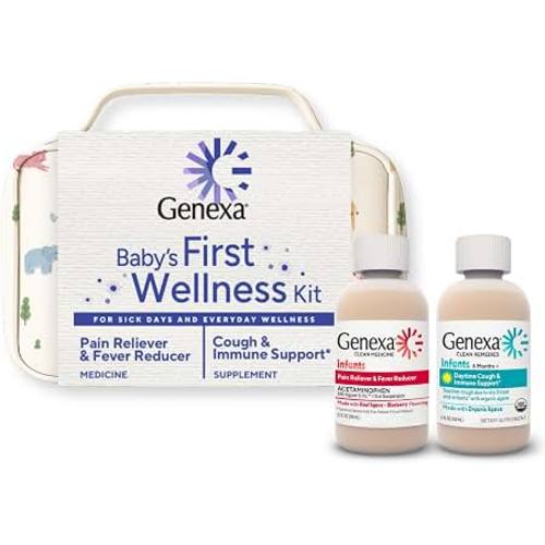 Amazon.com: Genexa Baby's First Wellness Kit, Made Clean, Gift Set for Infant & Toddler | Acetaminophen + Cough Syrup with Agave & Zinc, Dye Free, 0% Artificial Additives, Pain, Fever Reducer + Cough, Immune Support
