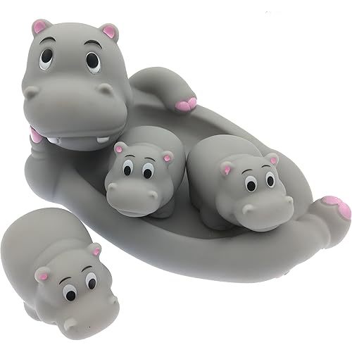 Playmaker Toys Rubber Hippo Family Set of 4 Baby Bath Toys