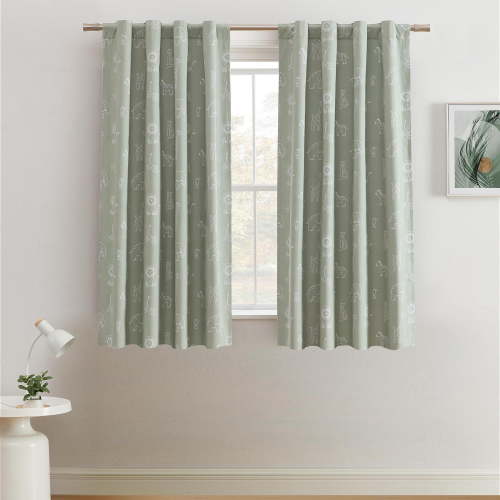 Ecologee Safari 100% Blackout Rod Pocket Back Tab Single Indoor Curtain Panel, Sage, 40" W x 63" L
