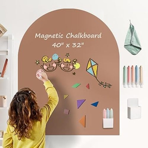 2025 Magnetic Chalkboard Wall Decal 40"x32" – Upgraded Strong Adhesive, Thickened Iron Layer, Wet Cloth for Easy Erasing, Drawing Learning for Kids Playroom, School, Home Decor (Coffee)